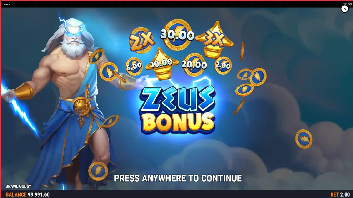 Tampilan layar terbagi slot Brawl Gods dengan tema Zeus dan Hades