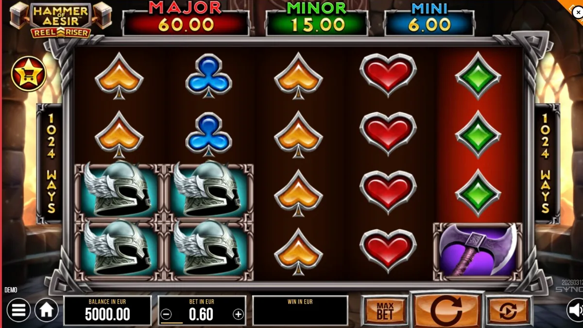 Tampilan visual slot Hammer of Aesir dengan tema mitologi Nordik yang epik